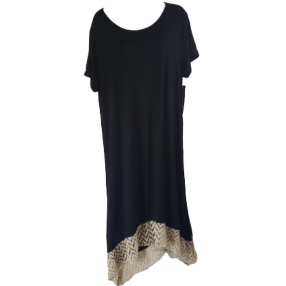 Sale! SALE! Boho lace hem Black tshirt dress Embroidered 1x - Picture 3 of 5